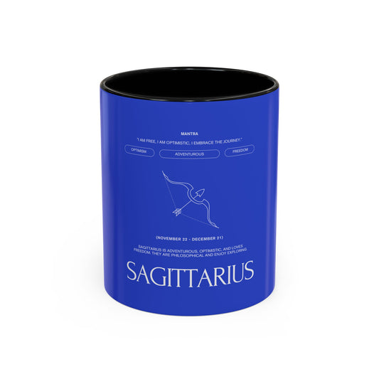 Sagittarius Zodiac Coffee Mug — Blue Accent Astrology Birthday Gift (11/15oz)
