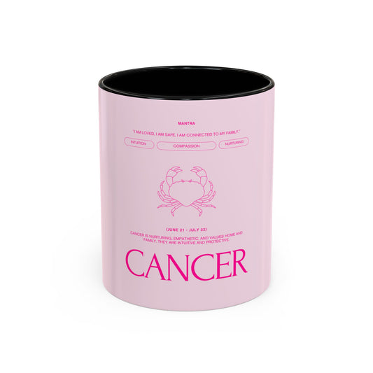 Cancer Zodiac Accent Coffee Mug — Pink Astrology Horoscope Gift (11/15oz)