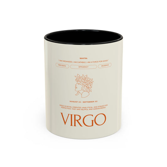 Virgo Zodiac Coffee Mug — Astrological Accent Mug with Birthdate & Traits