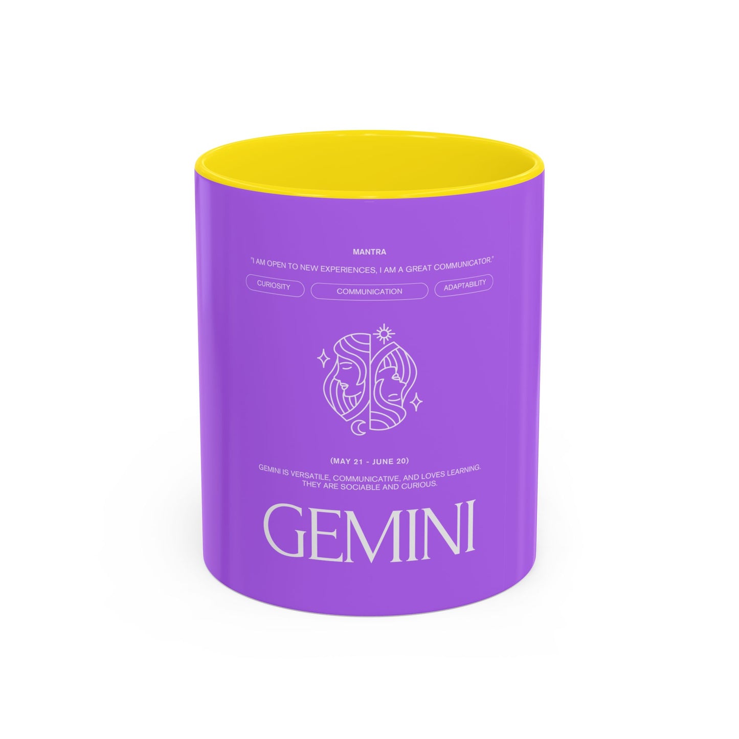Gemini Zodiac Accent Coffee Mug — Purple Astrology Horoscope 11/15oz