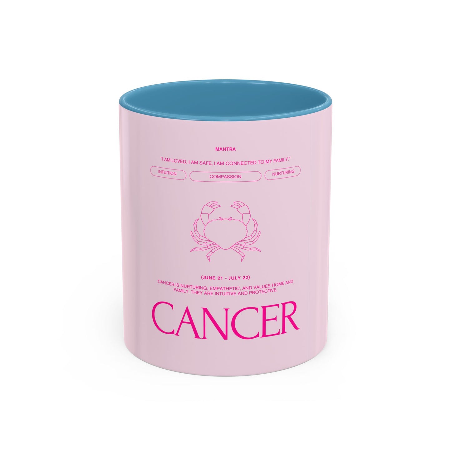 Cancer Zodiac Accent Coffee Mug — Pink Astrology Horoscope Gift (11/15oz)