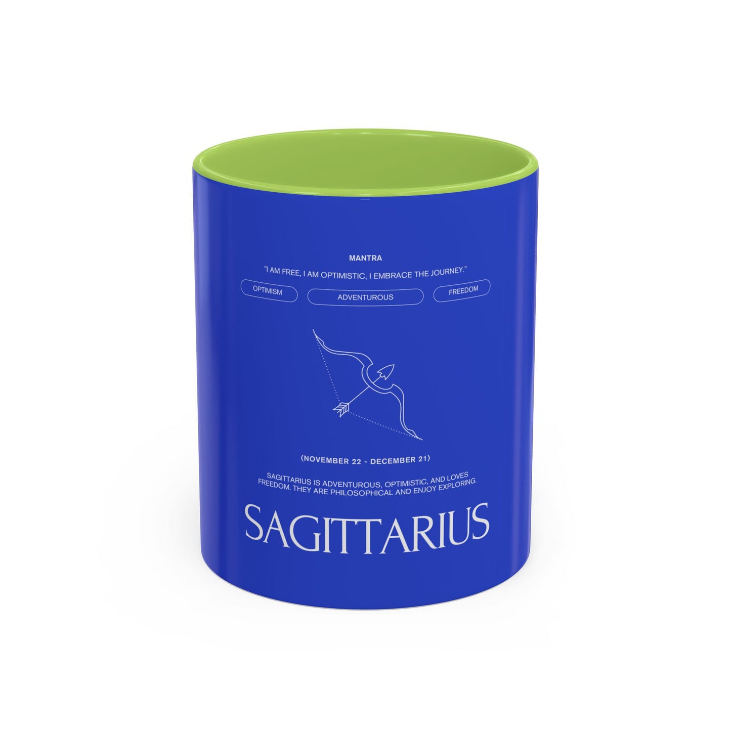 Sagittarius Zodiac Coffee Mug — Blue Accent Astrology Birthday Gift (11/15oz)