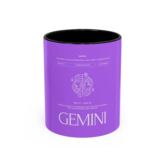Gemini Zodiac Accent Coffee Mug — Purple Astrology Horoscope 11/15oz