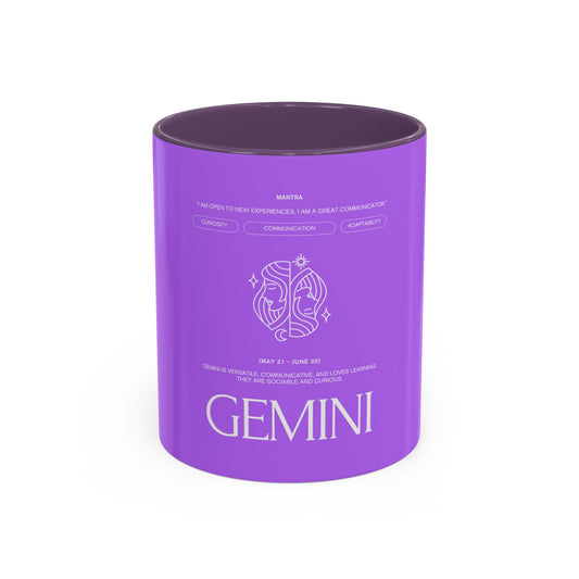 Gemini Zodiac Accent Coffee Mug — Purple Astrology Horoscope 11/15oz