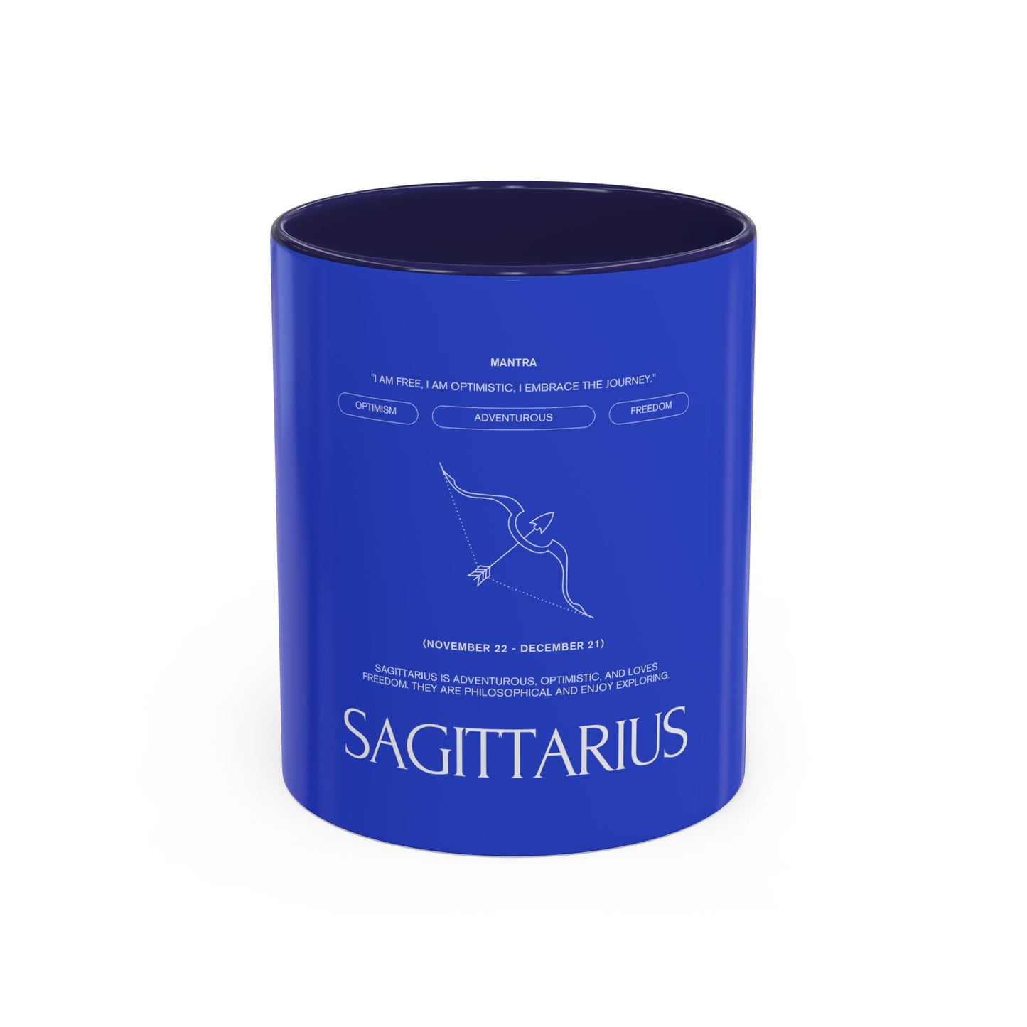 Sagittarius Zodiac Coffee Mug — Blue Accent Astrology Birthday Gift (11/15oz)