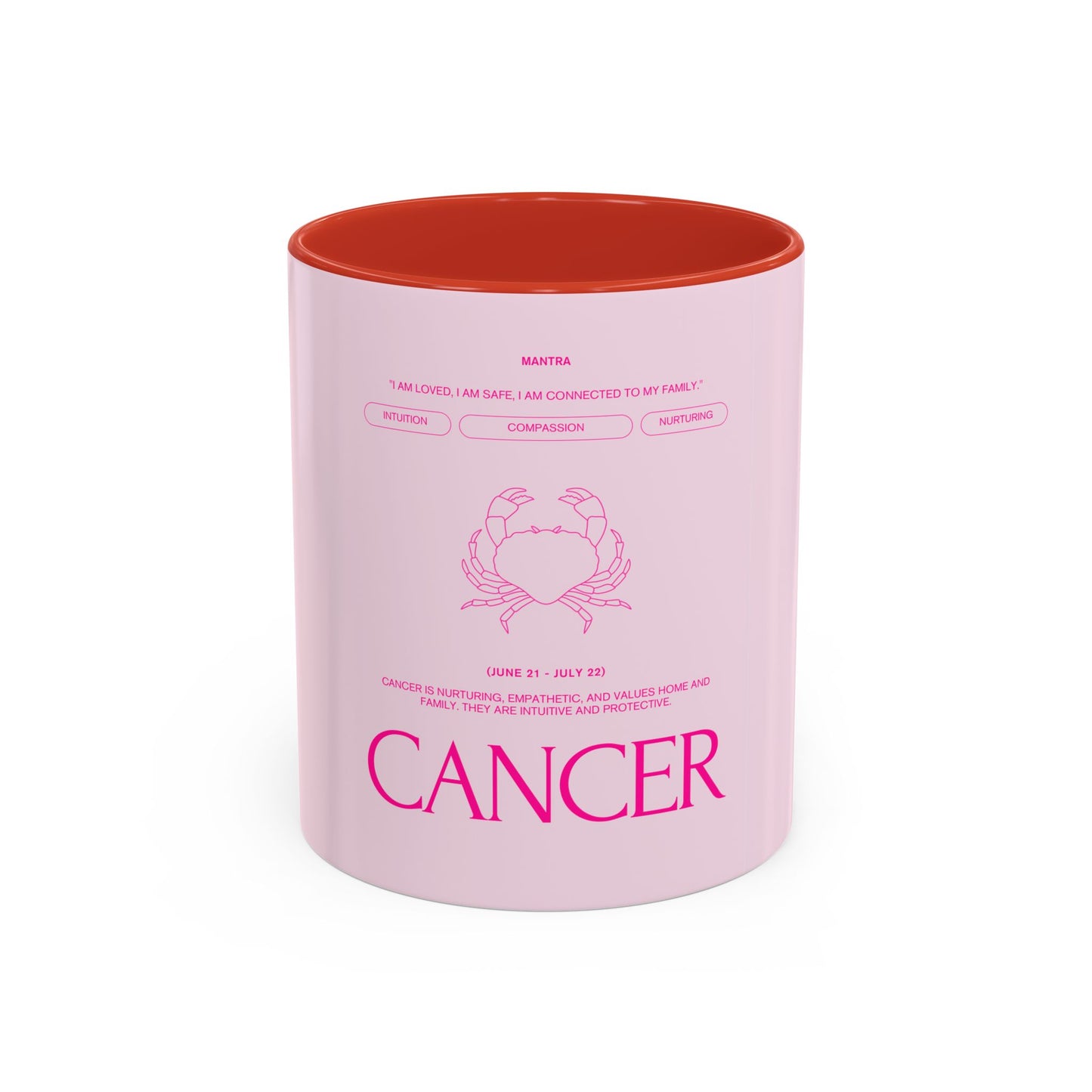 Cancer Zodiac Accent Coffee Mug — Pink Astrology Horoscope Gift (11/15oz)
