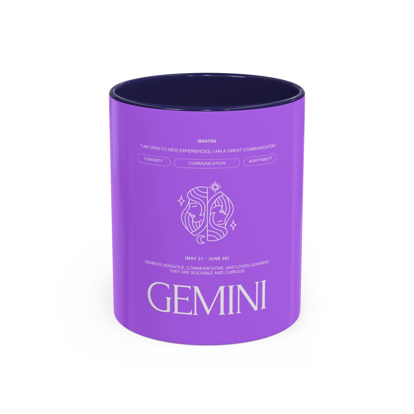 Gemini Zodiac Accent Coffee Mug — Purple Astrology Horoscope 11/15oz