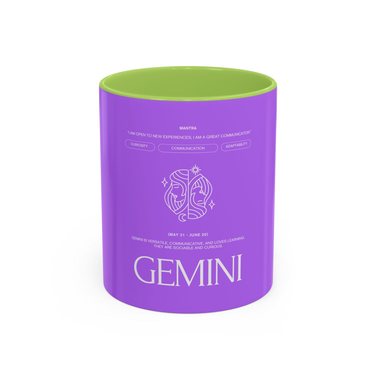 Gemini Zodiac Accent Coffee Mug — Purple Astrology Horoscope 11/15oz
