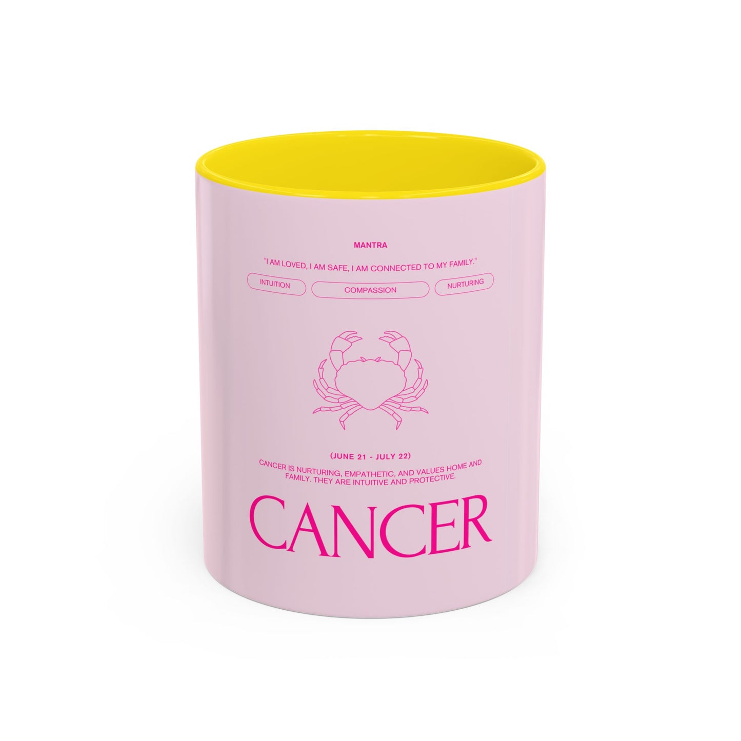 Cancer Zodiac Accent Coffee Mug — Pink Astrology Horoscope Gift (11/15oz)