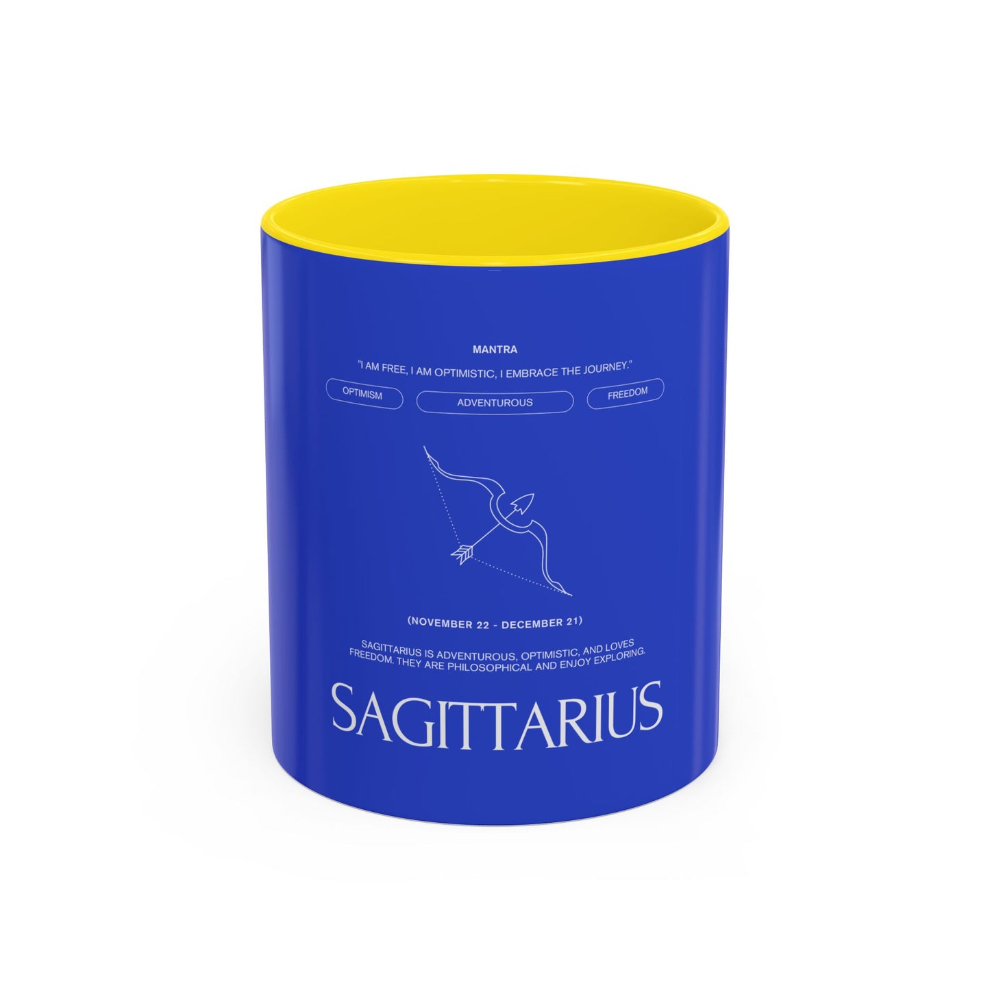 Sagittarius Zodiac Coffee Mug — Blue Accent Astrology Birthday Gift (11/15oz)