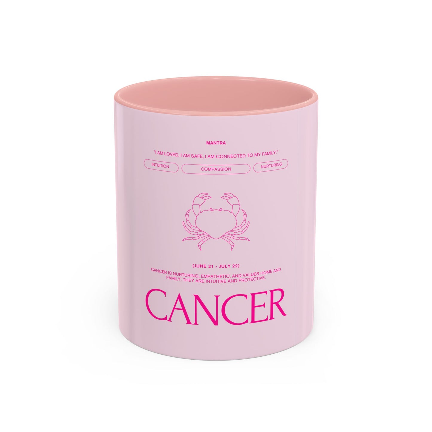 Cancer Zodiac Accent Coffee Mug — Pink Astrology Horoscope Gift (11/15oz)