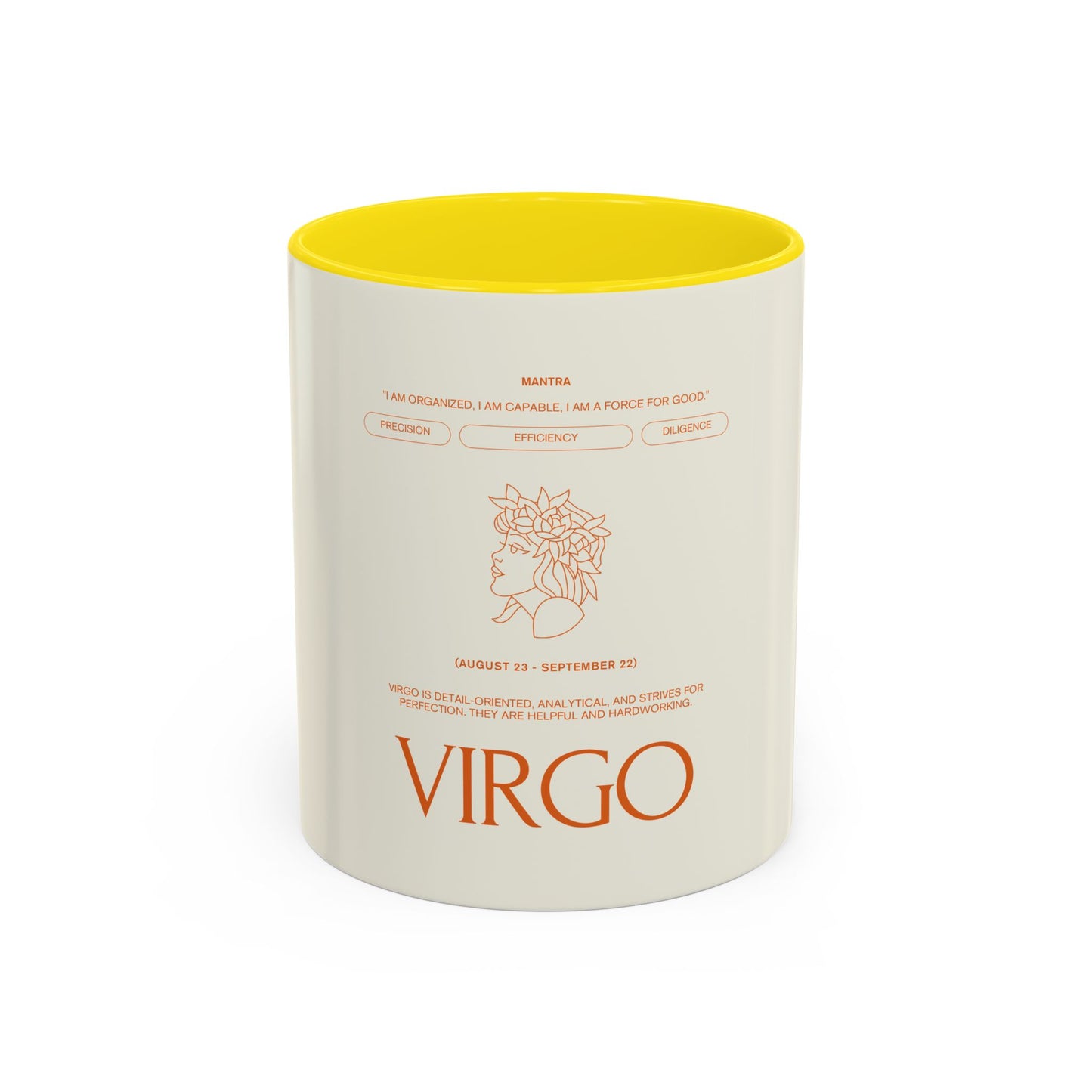 Virgo Zodiac Coffee Mug — Astrological Accent Mug with Birthdate & Traits