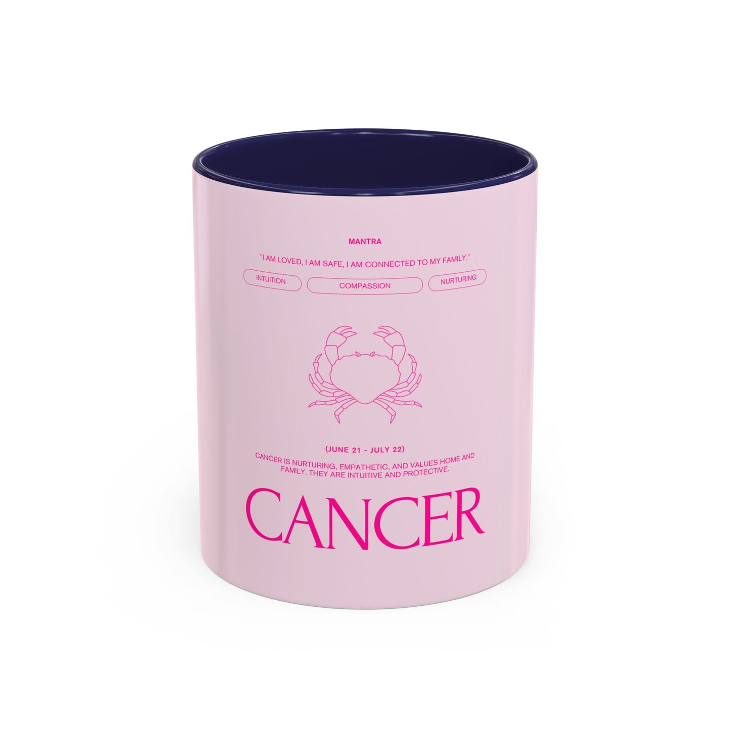 Cancer Zodiac Accent Coffee Mug — Pink Astrology Horoscope Gift (11/15oz)