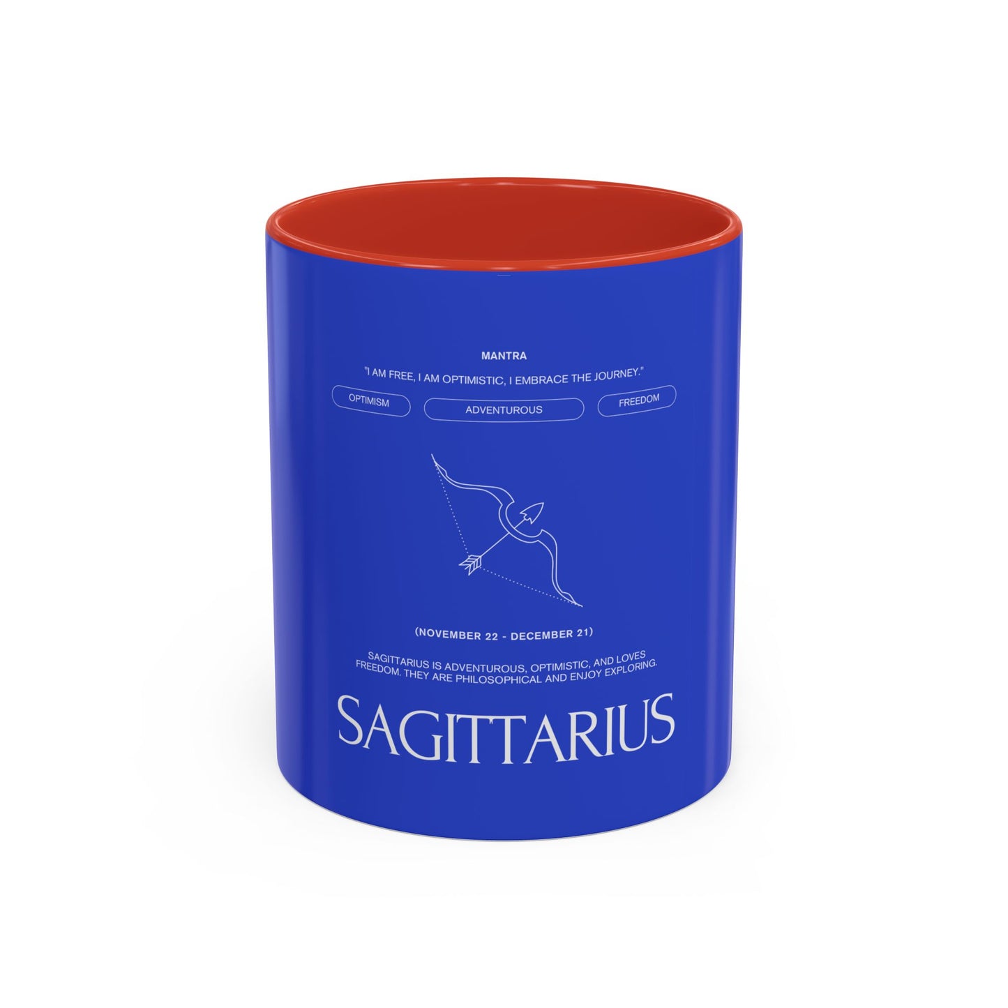 Sagittarius Zodiac Coffee Mug — Blue Accent Astrology Birthday Gift (11/15oz)