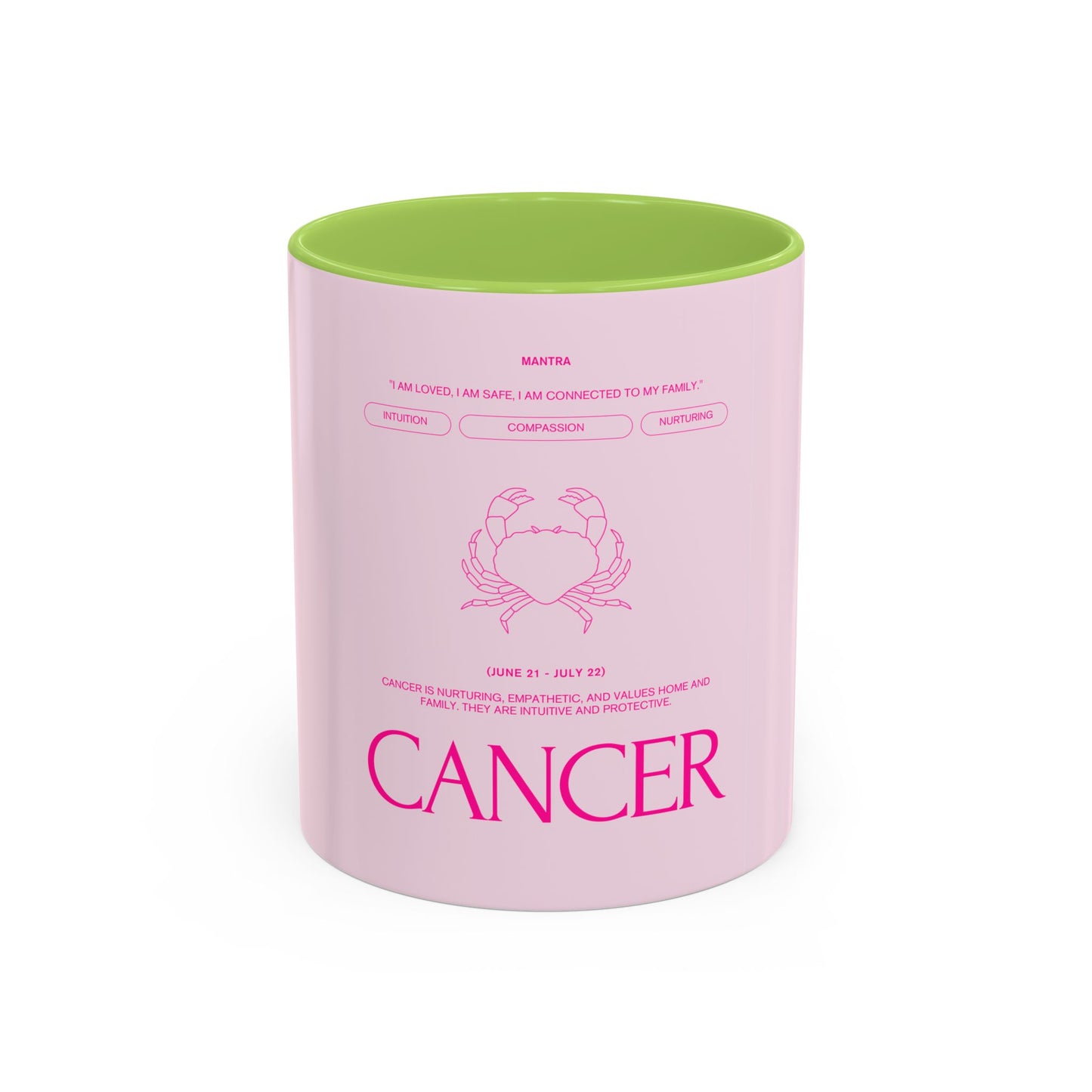 Cancer Zodiac Accent Coffee Mug — Pink Astrology Horoscope Gift (11/15oz)