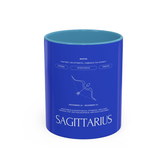 Sagittarius Zodiac Coffee Mug — Blue Accent Astrology Birthday Gift (11/15oz)