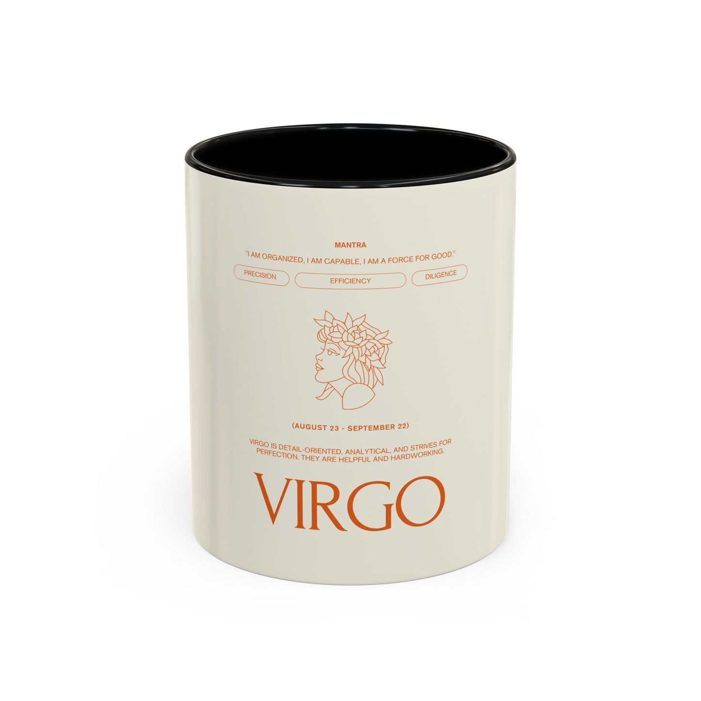 Virgo Zodiac Coffee Mug — Astrological Accent Mug with Birthdate & Traits