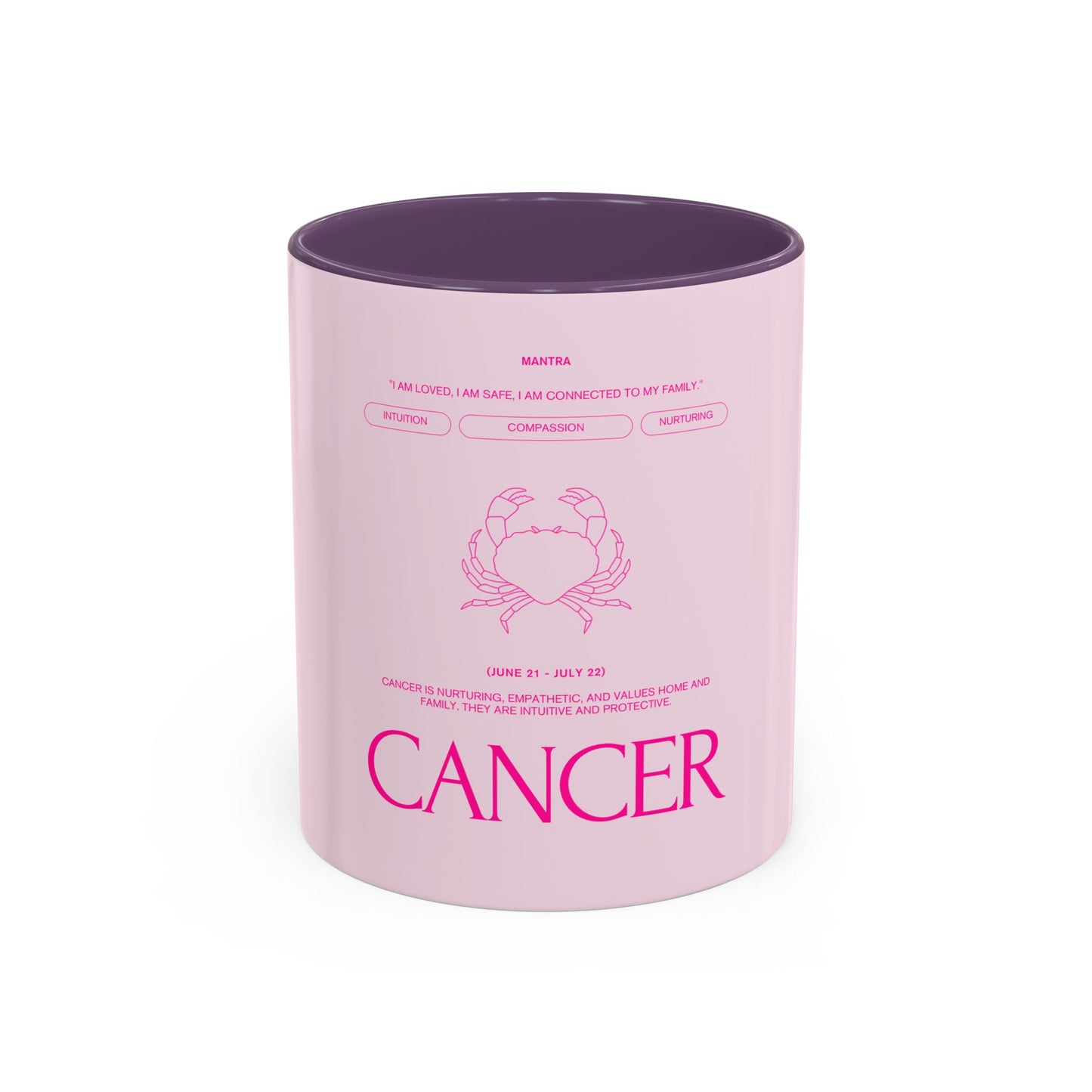 Cancer Zodiac Accent Coffee Mug — Pink Astrology Horoscope Gift (11/15oz)