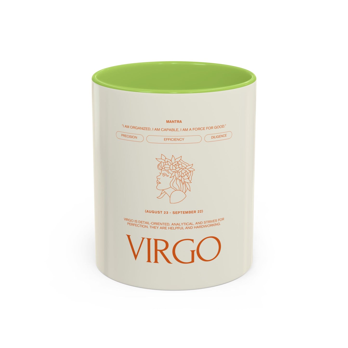 Virgo Zodiac Coffee Mug — Astrological Accent Mug with Birthdate & Traits